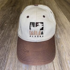 ALASKA Moose Souvenir Hat Adjustable OSFM Sports Baseball Cap Tan Beige Brown